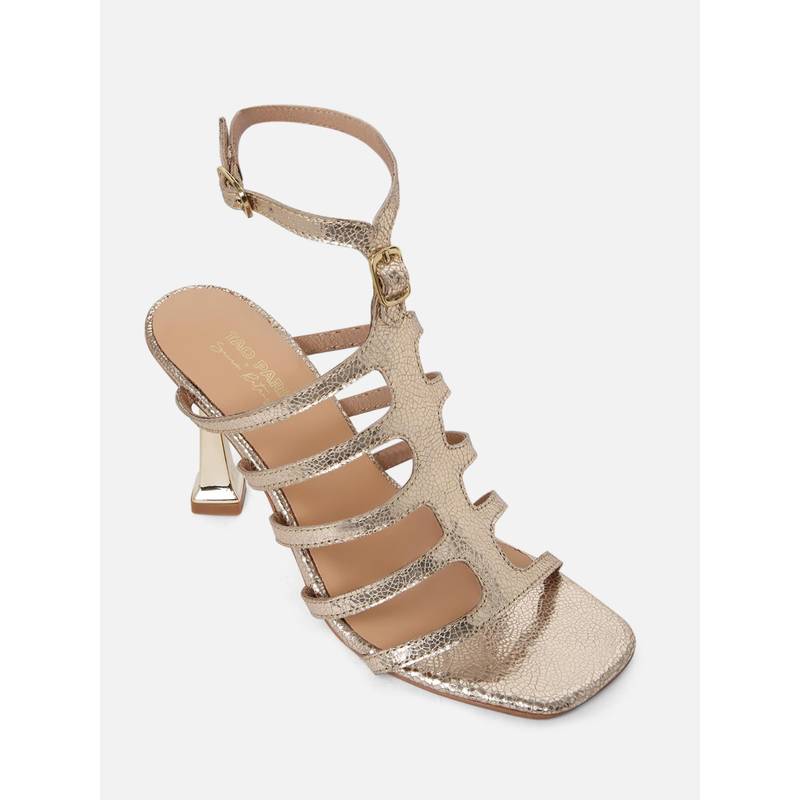Tao Paris Women Liana Gold Leather Textured Strappy Stilettos Heels (UK 4)
