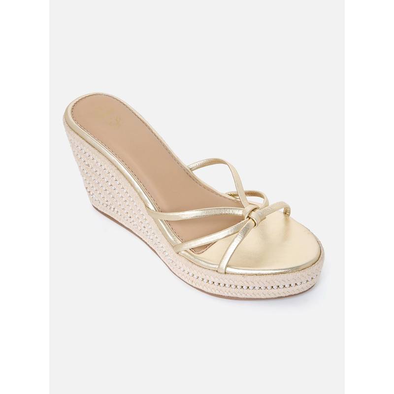 Tao Paris Women Leather Gold Pearl Embellished Wedge Heels (UK 3)