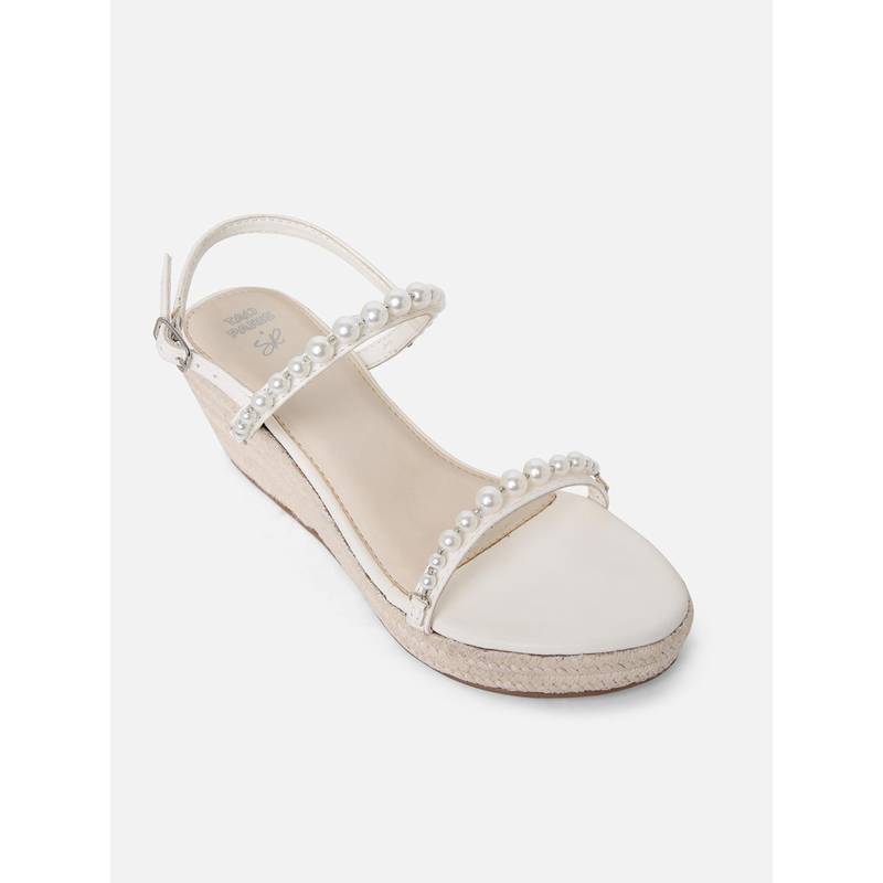 Tao Paris Women White Open Toe Pearl Embellished Wedge Sandal (UK 4)