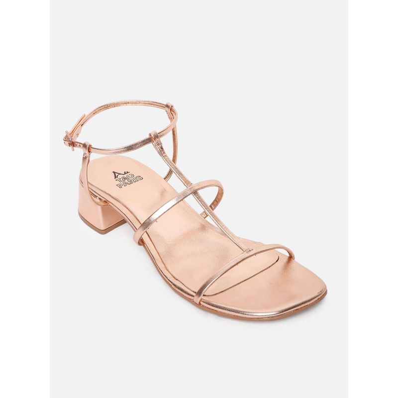 Tao Paris Women Rose Gold Block Heel Strappy Sandal (UK 2)