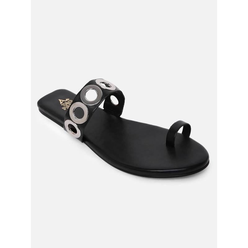 Tao Paris Women Kiana Black Casual Eyelet Design Toe Flats (UK 3)