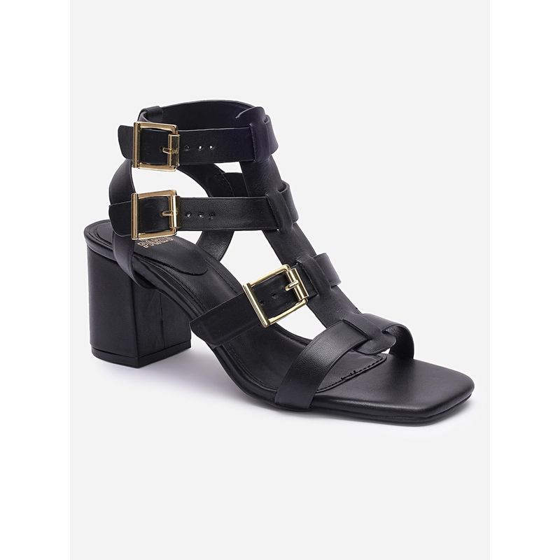 Tao Paris Women Black Buckle Block Heel Sandals (UK 6)