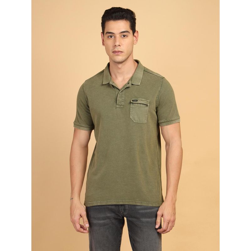Wrangler Men Solid Green Collar Regular Fit Polo T-Shirt (S)