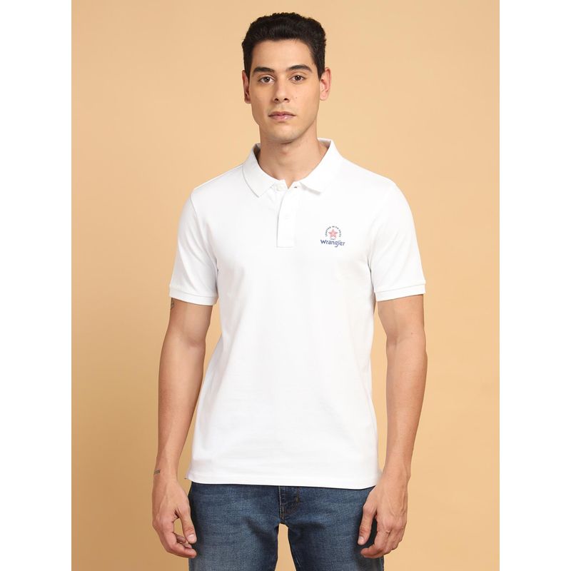Wrangler Men Solid White Collar Regular Fit Polo T-Shirt (L)