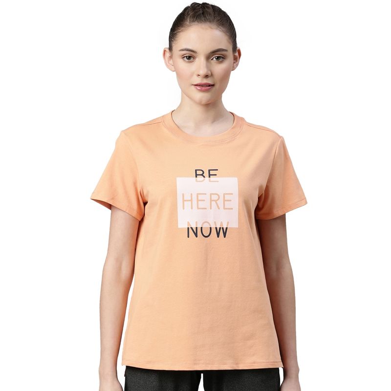 Enamor Womens Athleisure A301-Short Sleeve Crew Neck Antimicrobial Cotton Tshirt-Orange (L)