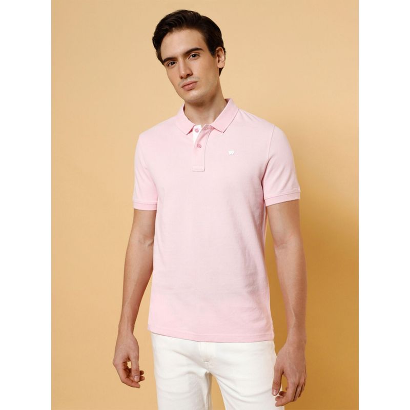 Wrangler Mens Solid Pink Polo T-Shirt (L)