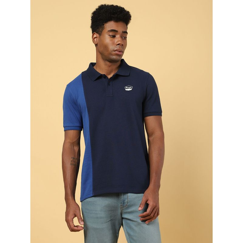 Wrangler Mens Colorblock Navy Polo T- Shirt (S)