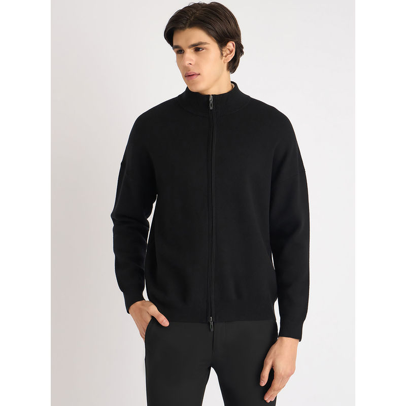 Antony Morato Men Black Solid Mock Neck Full Sleeves Cardigan (M)