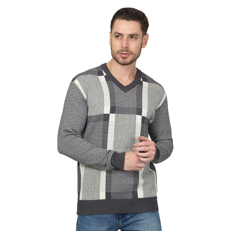 Cantabil Men Self Design Charcoal Casual Sweater (L)