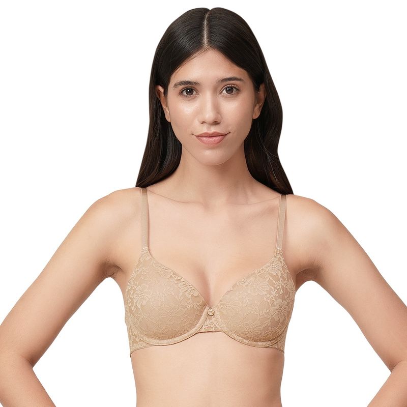 Buy Amante Lace Dream Lightly Padded Wired Lace Bra-Nude Online
