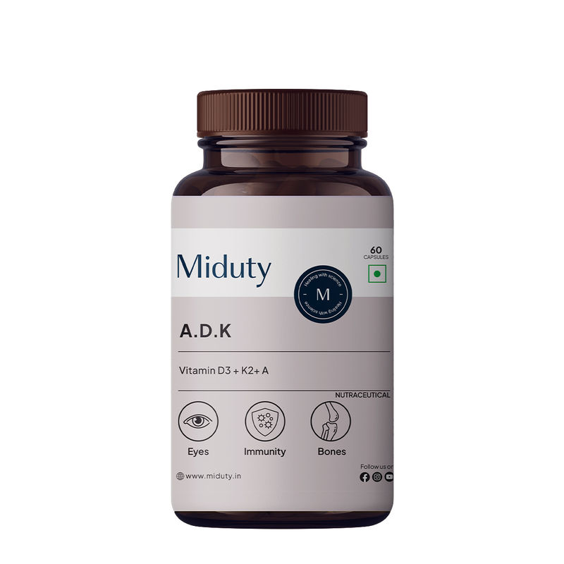 Miduty Vitamin ADK A D3 K2 Eyes, Immunity, Weak Bones, Arthritis Fat soluble