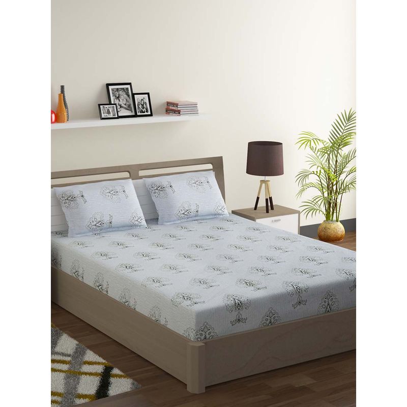 Swayam Green Ethnic Motif 210 TC Pure Cotton Bedsheet with Pillow Covers (King)