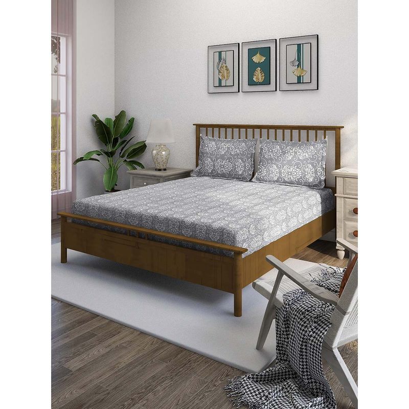 Swayam Grey 210 TC Pure Cotton Bedsheet with Pillow Covers (King)