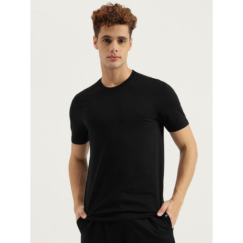 United Colors of Benetton Black Relaxed Fit Round Neck Solid T-Shirt (L)