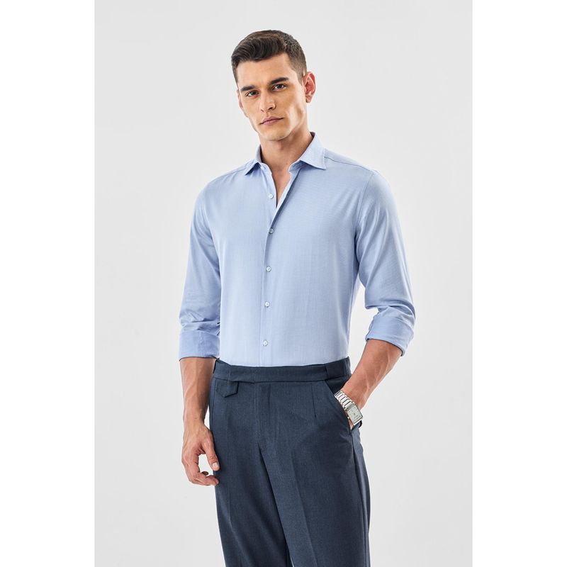 Snitch Light Blue Self-Design Full Sleeves Slim Formal Luxe Shirt for Men (M)