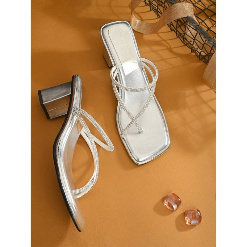 CLOG LONDON Women Comfortable Silver Block Heels (EURO 40)