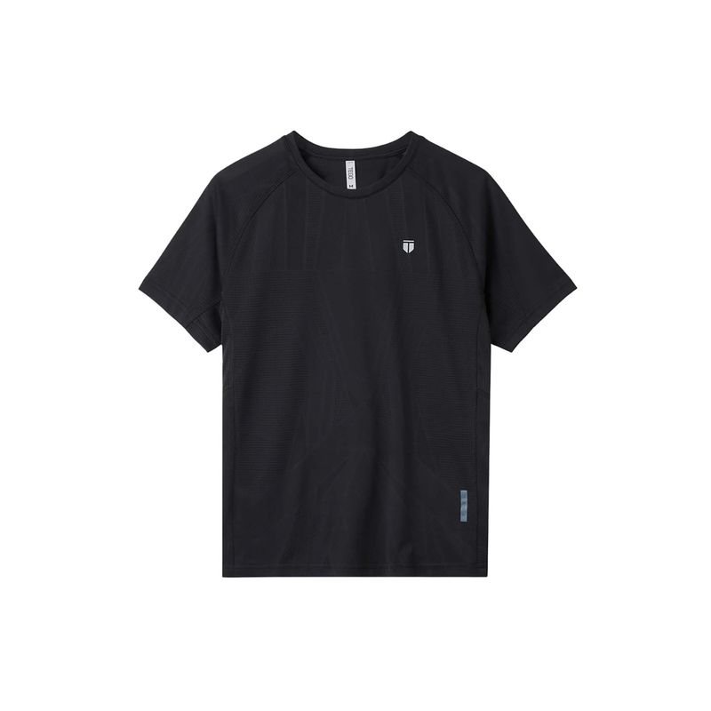 Tego Black Solid Regular Fit T-shirt (S)