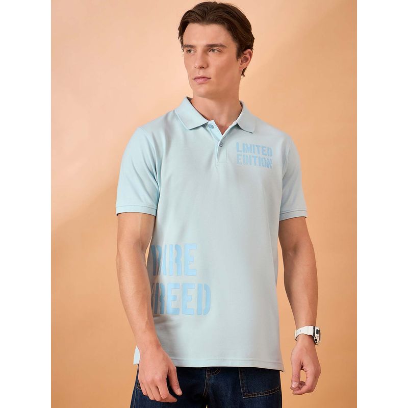 Club York Men Sky Blue Print Regular Fit Polo T-Shirt (S)