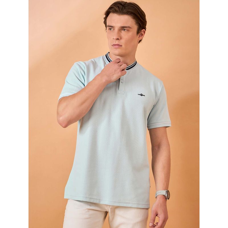 Club York Men Sky Blue Striped Regular Fit T-Shirt (S)