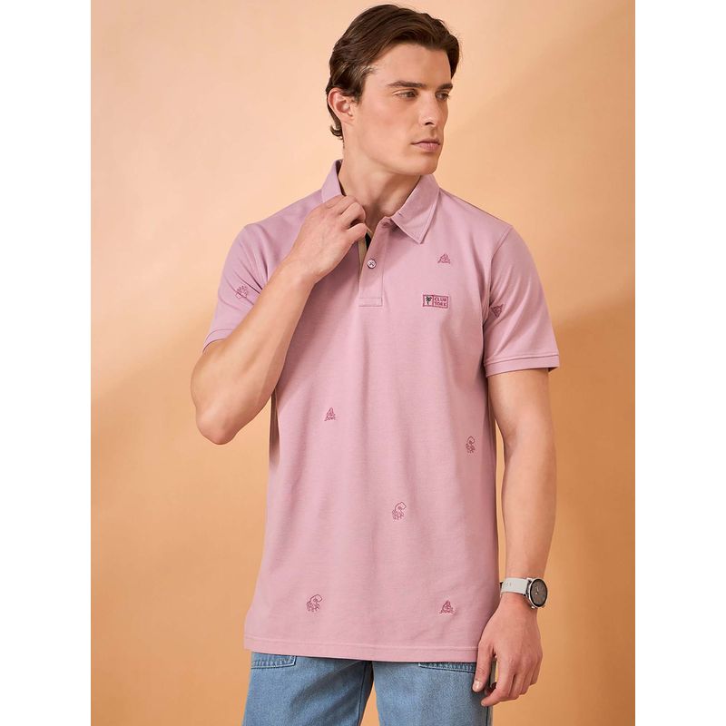 Club York Men Light Pink Embroidery Regular Fit Polo T-Shirt (3XL)