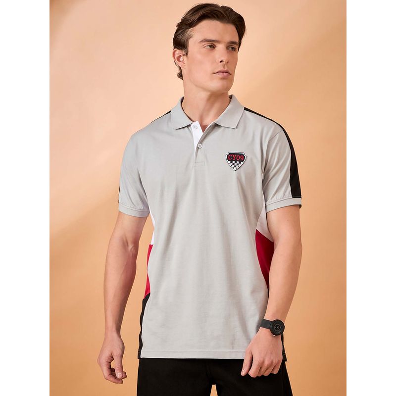 Club York Men Grey Colorblock Regular Fit Polo T-Shirt (M)