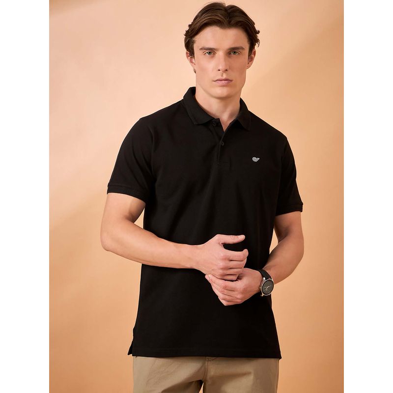 Club York Men Black Solid Regular Fit Polo T-Shirt (XL)