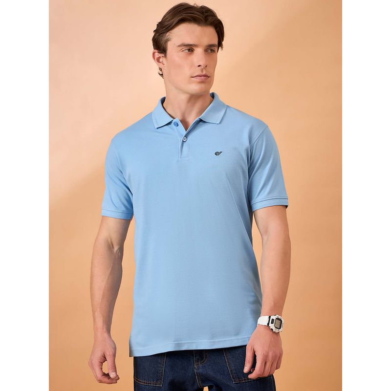 Club York Men Light Blue Solid Regular Fit Polo T-Shirt (S)