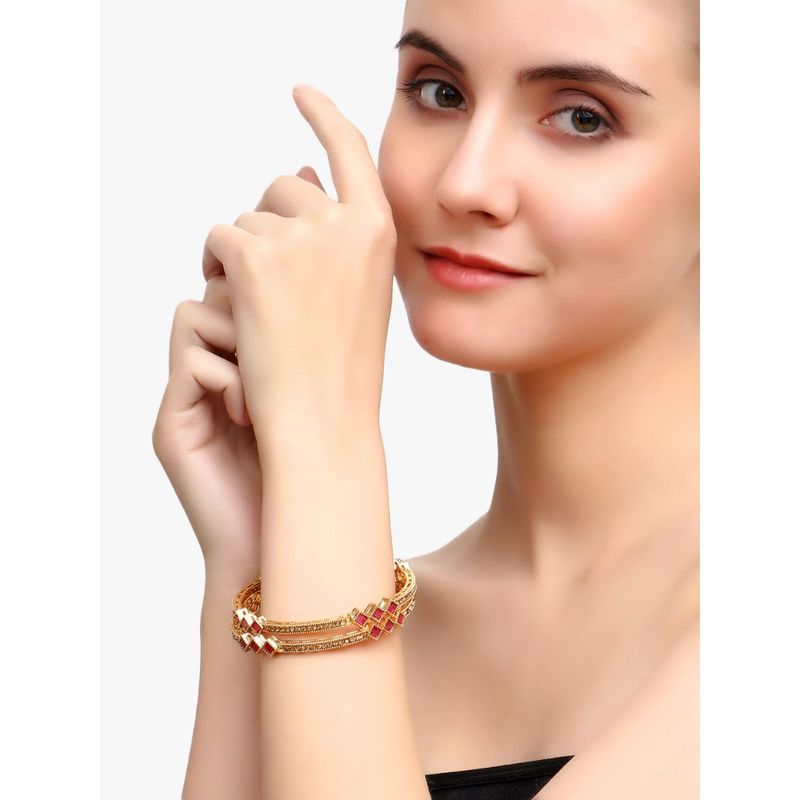 Adwitiya Women 24 Ct Copper Gold Plated Handcrafted Stone Studded Bangle (2.4)