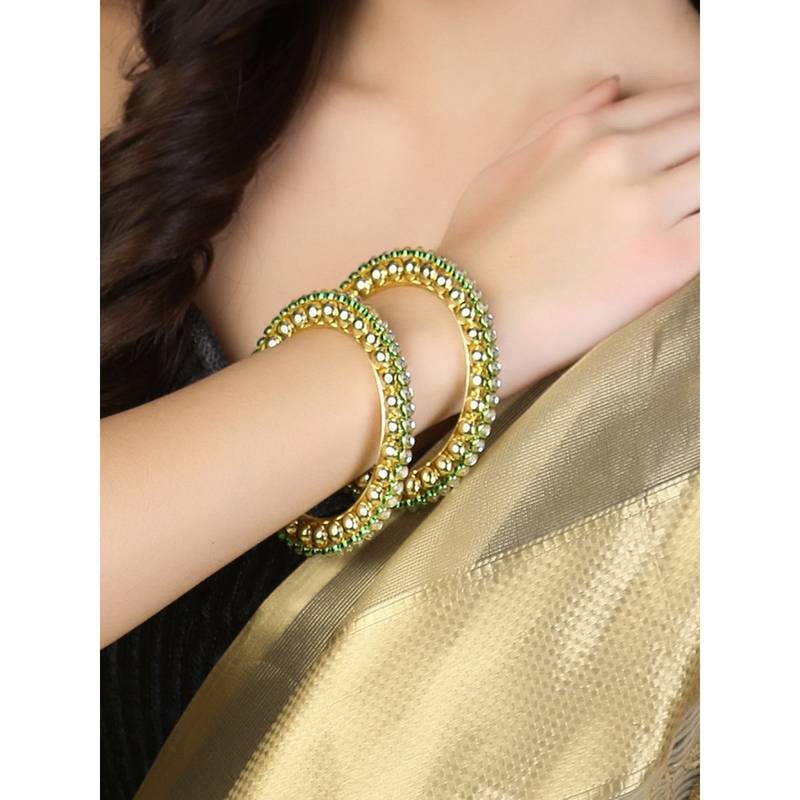 Adwitiya Women Gold Plated Luk Kundan Golden Pearl Bangles (2.6)