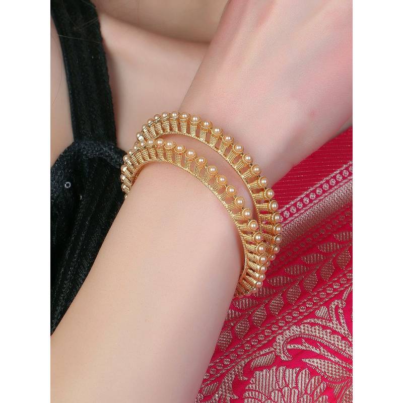 Adwitiya Women Gold Plated White Pearl Studded Kada (2.4)