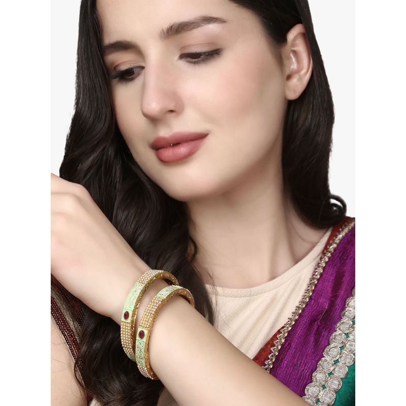 Adwitiya Gold Plated Stone Studded Handcrafted Bangles (2.8)