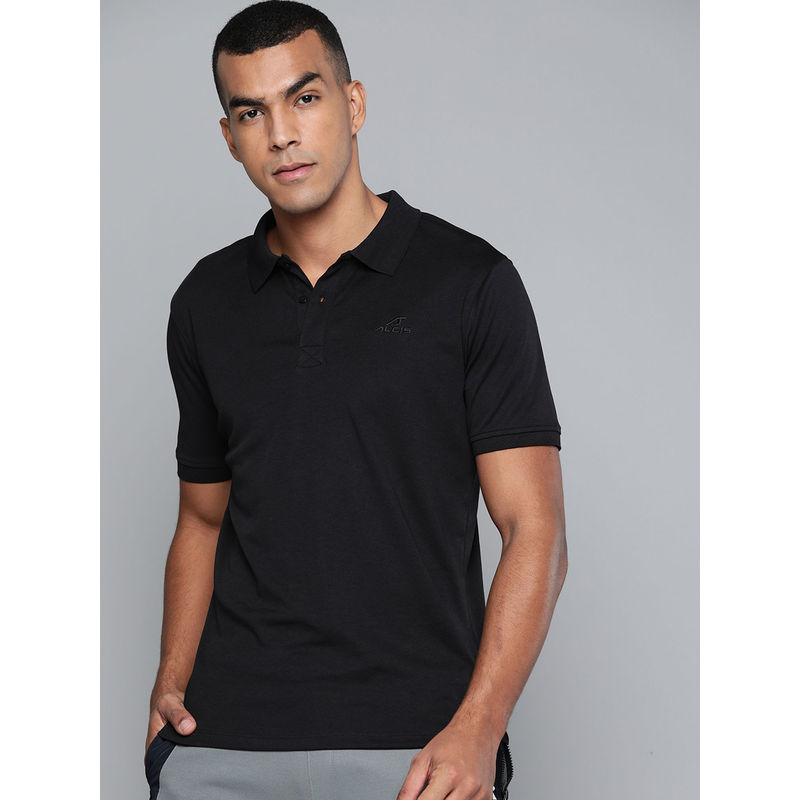 Alcis Men Black Solid Polo Collar Polo T-Shirt (S)