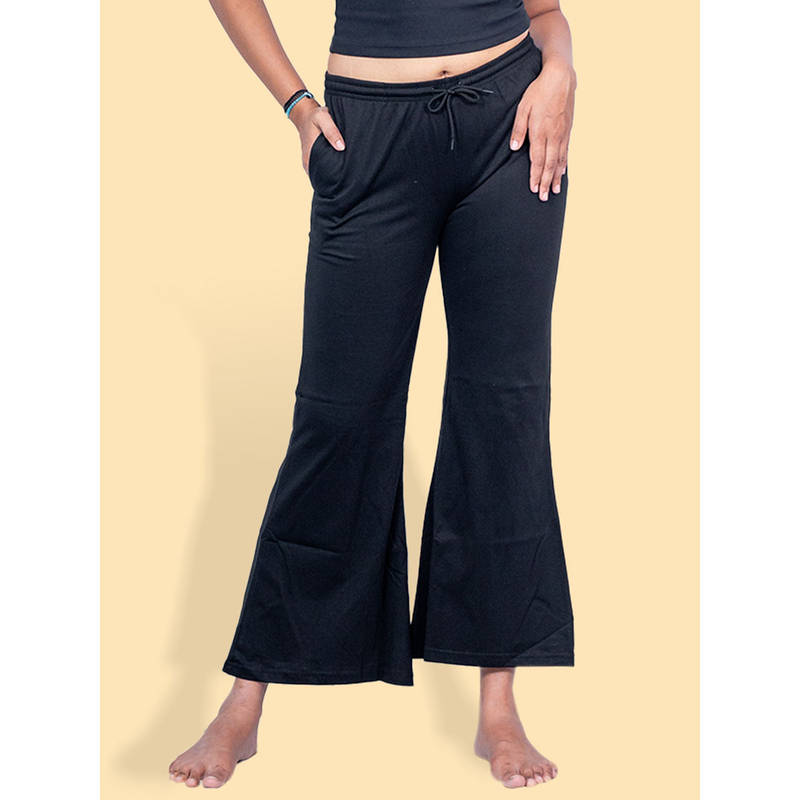 Kryptic Black Perfect Solid The Groove Cotton Bootcut Pyjama (L)