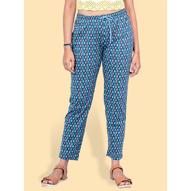 Kryptic Blue Printed Cotton Relaxed Fit Pyjama (M)