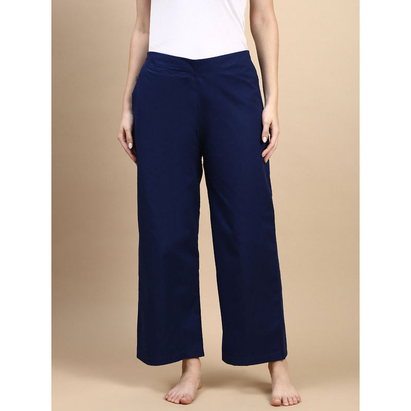 Kryptic Blue Solid Wide Leg Cotton Pyjama (2XL)