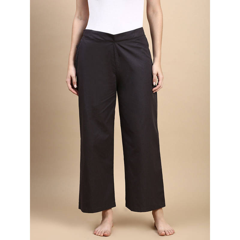 Kryptic Black Solid Wide Leg Cotton Pyjama (L)
