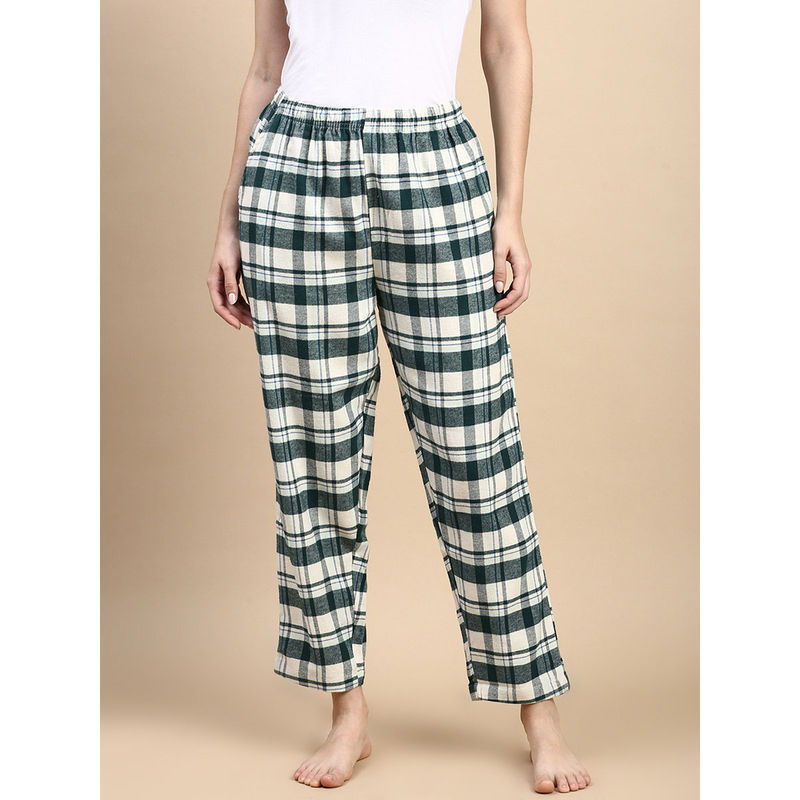 Kryptic Off White Checks Cotton Relaxed Fit Pyjama (M)