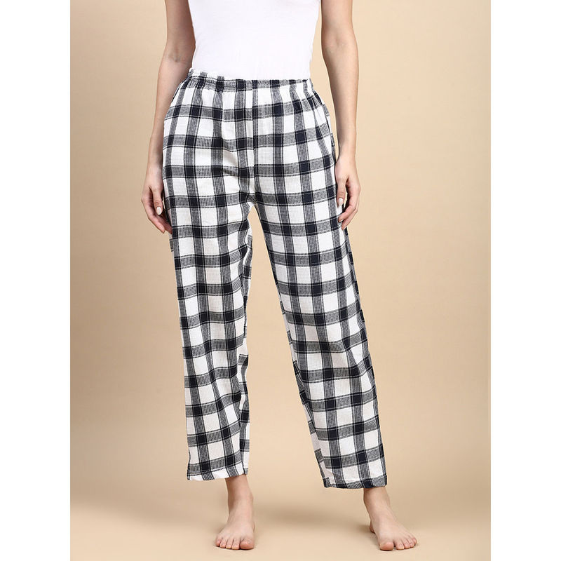 Kryptic White Checks Cotton Relaxed Fit Pyjama (M)