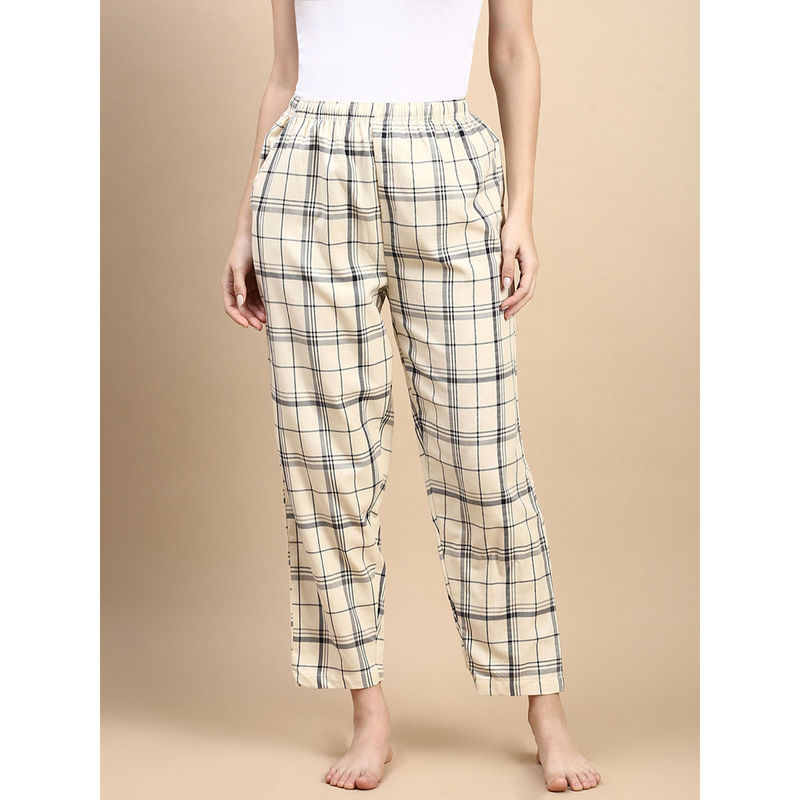 Kryptic Cream Checks Cotton Relaxed Fit Pyjama (L)