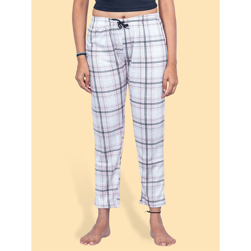 Kryptic Light Pink Checks Printed Cotton Relaxed Fit Pyjama (M)