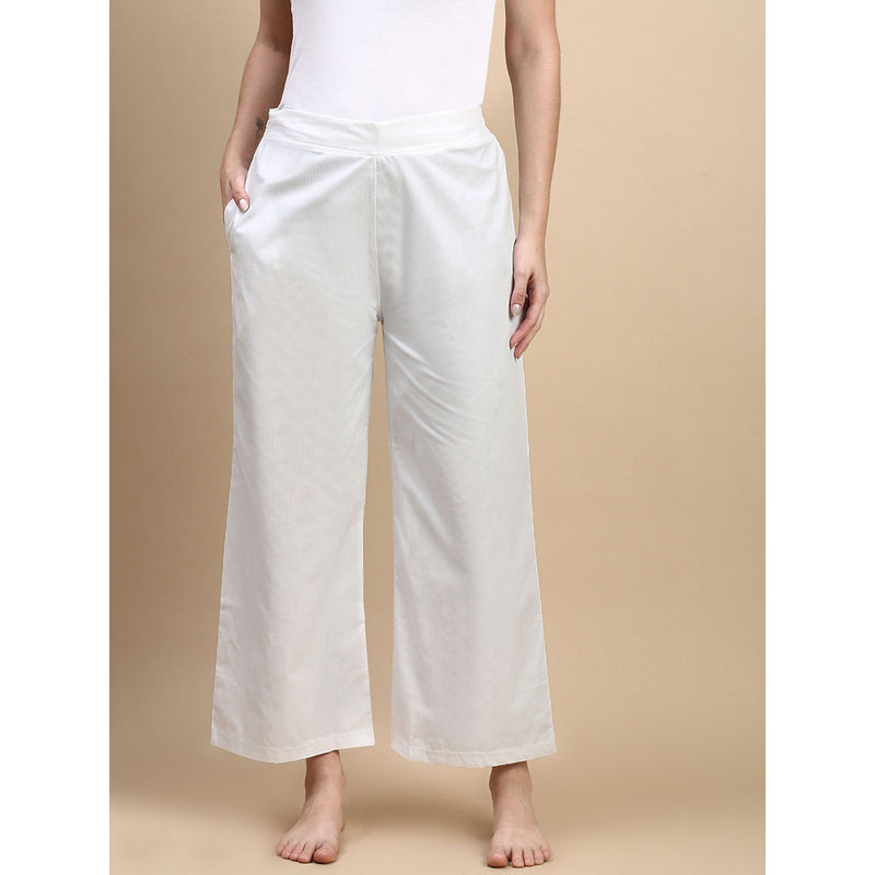 Kryptic White Solid Wide Leg Cotton Pyjama (XL)