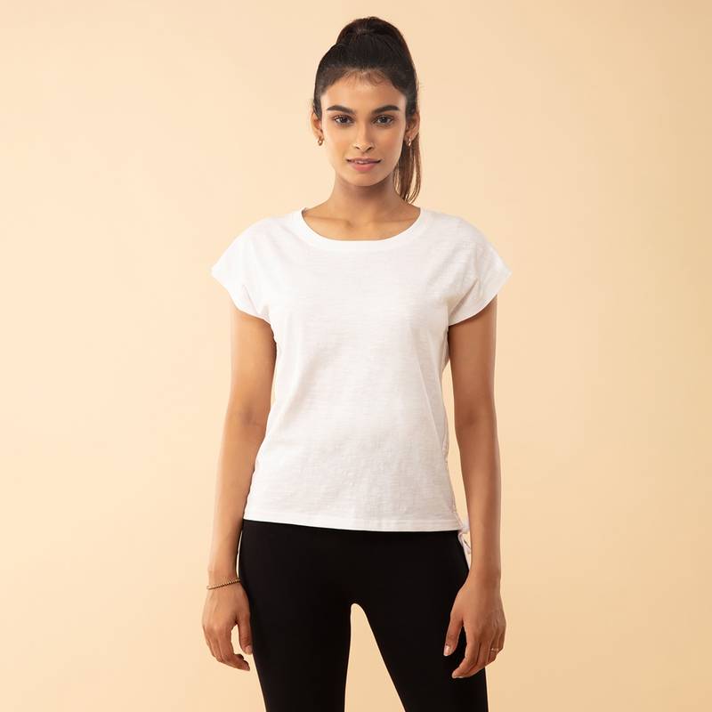 Nykd by Nykaa Breathable Cotton Sleeveless Tee with Side Ruching, White - NYAT240
