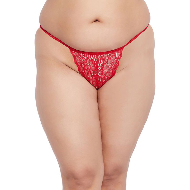 Secrets By ZeroKaata Plus Size Women Self Design Lace Thong Briefs Red (4XL)