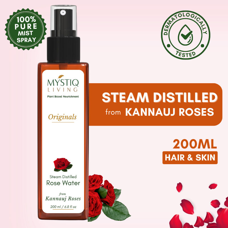 Mystiq Living Rose Water Spray Face Toner, Gulab Jal For Skin & Hair Pure & Natural