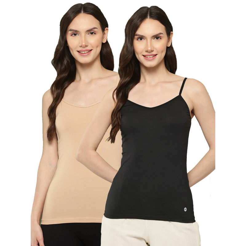 Leading Lady Solid Cotton V Neck Camisoles for Women's (Pack of 2) (XL)
