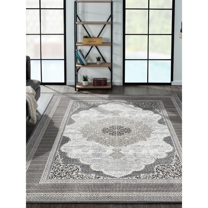OBSESSIONS Classical Polypropylene Self Design Floor Rugs Grey (2.5X5