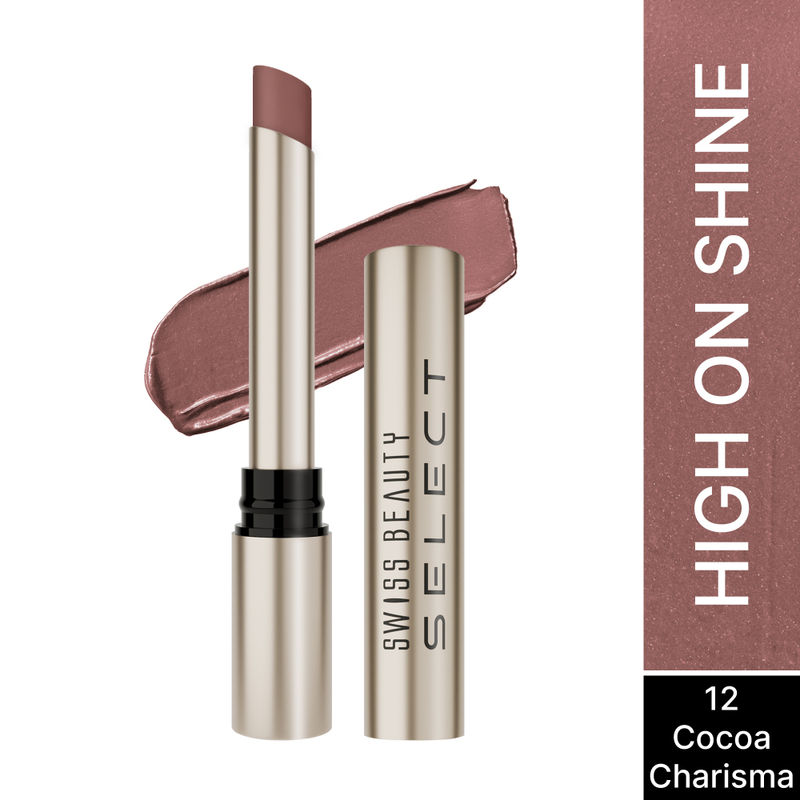 Swiss Beauty Select High On Shine Creamy Lipstick, Mirror-Shine Finish, Vitamin E-12 Cocoa Charisma