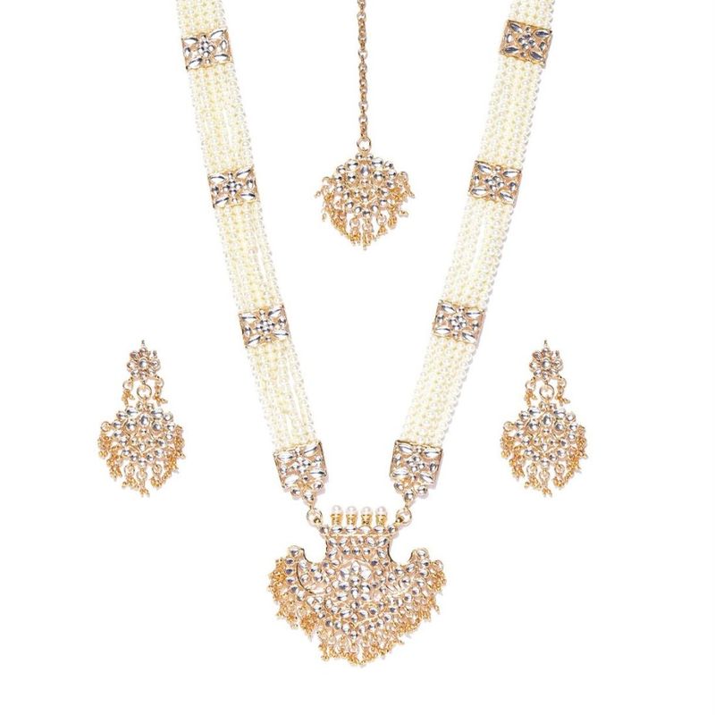 Buy Priyaasi GoldPlated DualStranded Kundan StonedStudded Jewellery Set Online