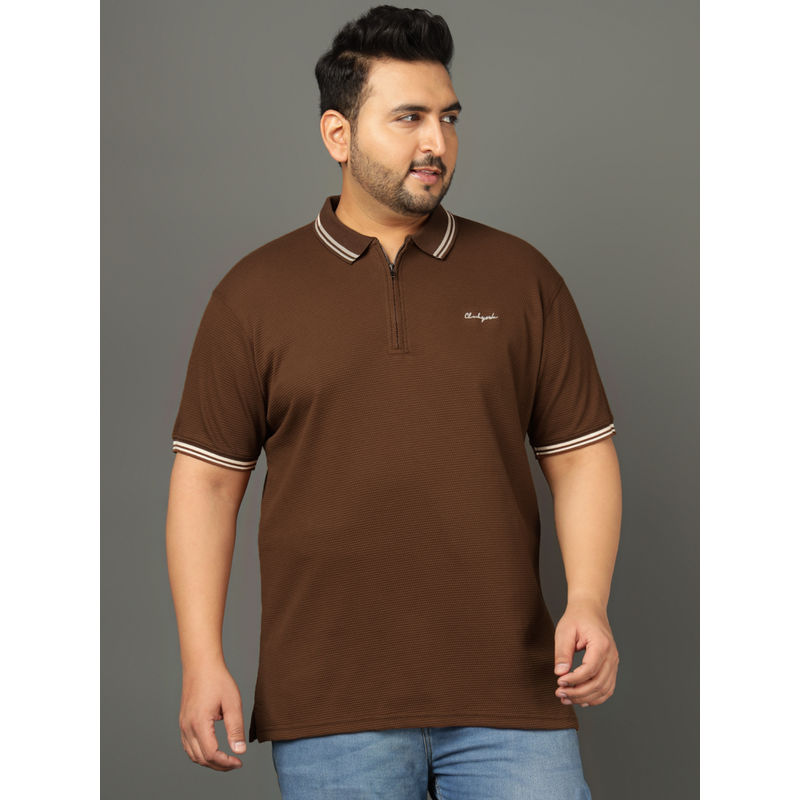 Club York Men Brown Plus Size Polo T-Shirt (4XL)