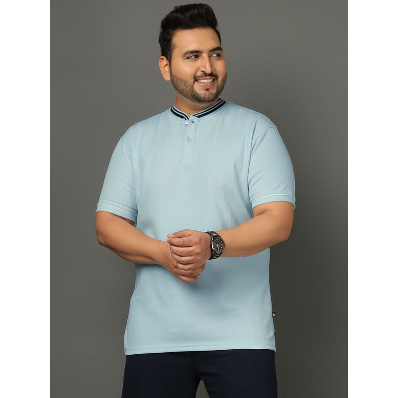 Club York Men Sky Blue Mandarin Neck Plus Size T-Shirt (4XL)